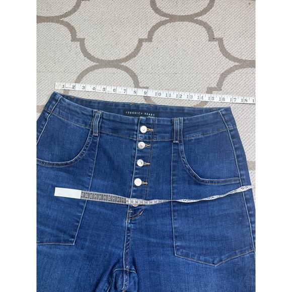 Veronica Beard Arya Straight High Rise button fly bright blue jeans, size 32/14 - Picture 10 of 15